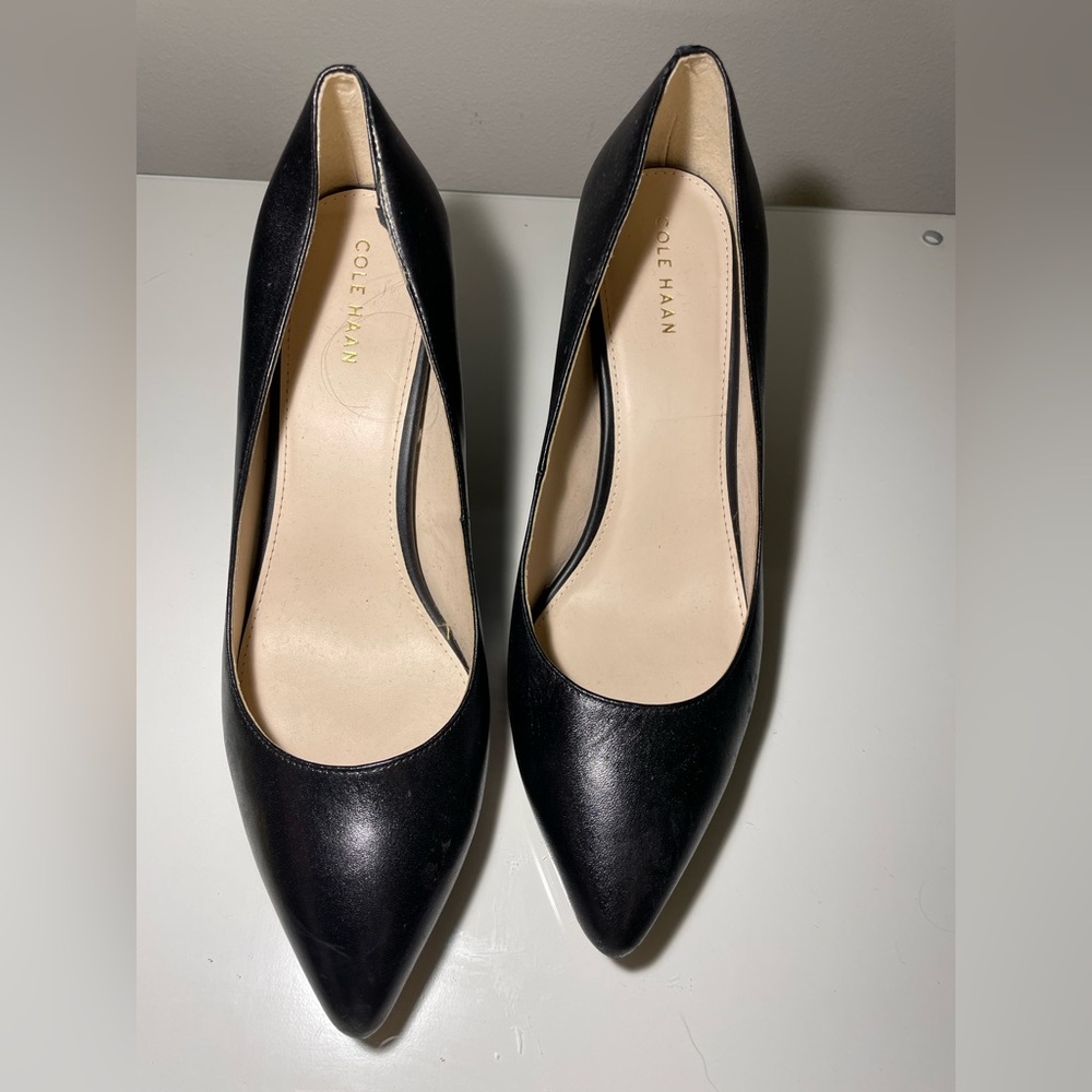 Black Leather Block Heel Cole Hand Pumps Size 8